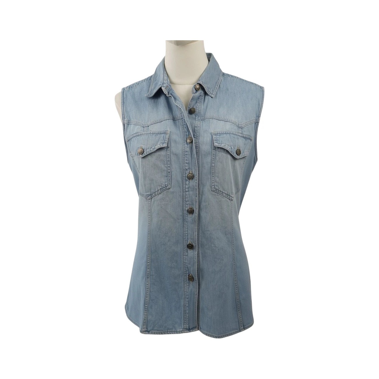 Gilet/Camicia Vintage Versace Jeans Couture in Denim Chiaro - Taglia M (Made in Italy)