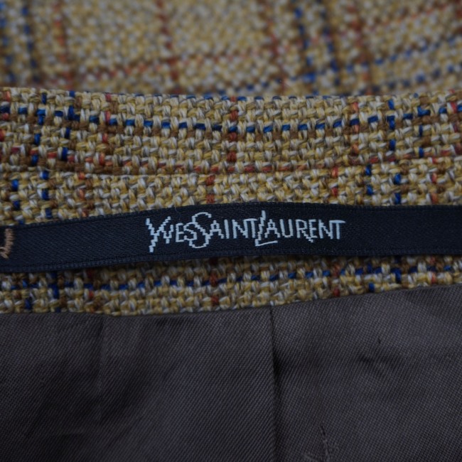 Blazer Monopetto Vintage Yves Saint Laurent Uomo Beige a Quadri – 100% Lana Vergine – Taglia 52