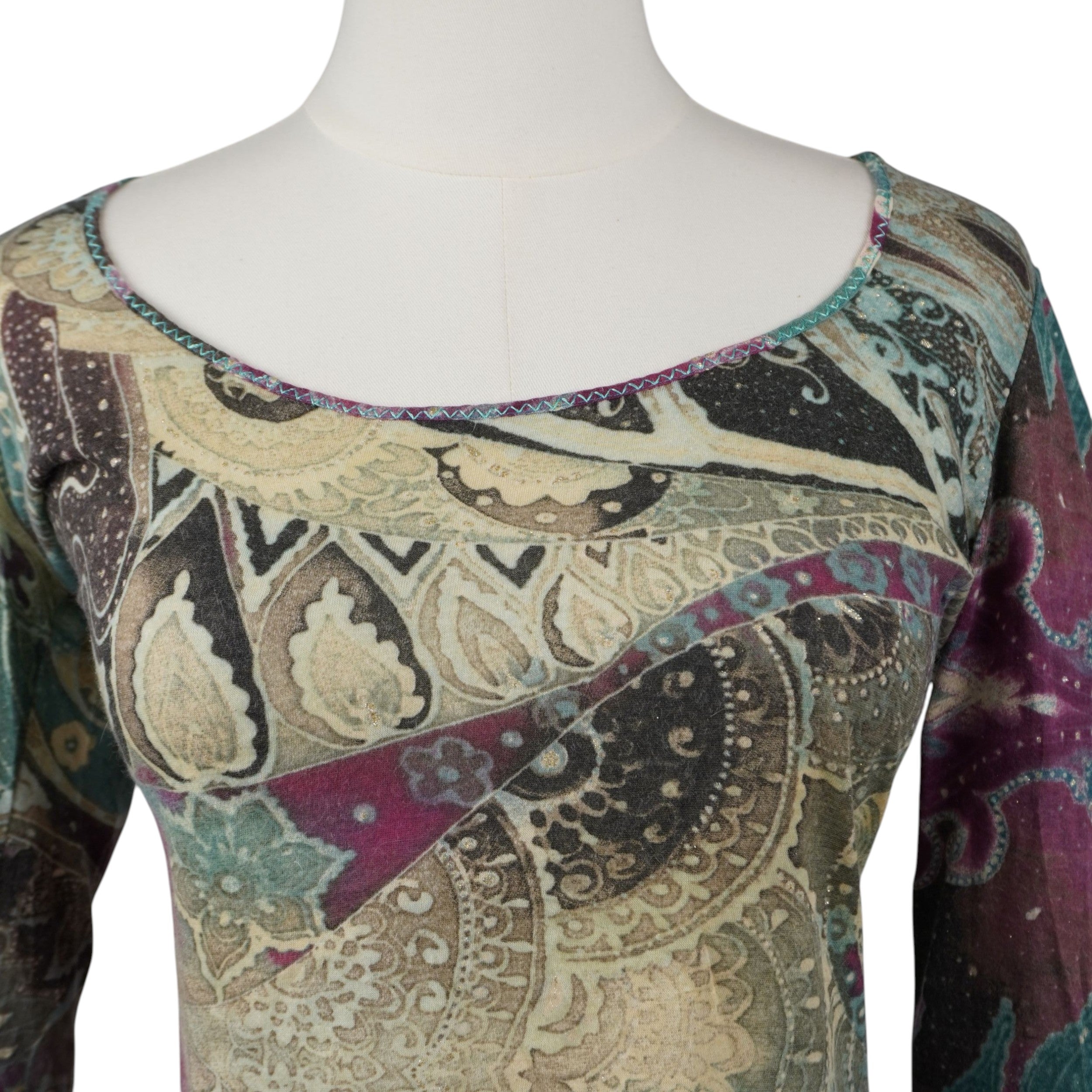 Maglia Vintage Class Roberto Cavalli in Cotone e Angora – Stampa Paisley e Dettagli Oro
