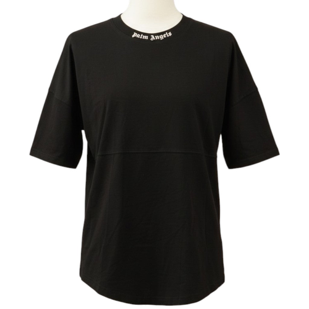T-shirt Palm Angels "Logo Over" – Nera con Scritta Gotica al Collo – Taglia S (Oversize Fit)
