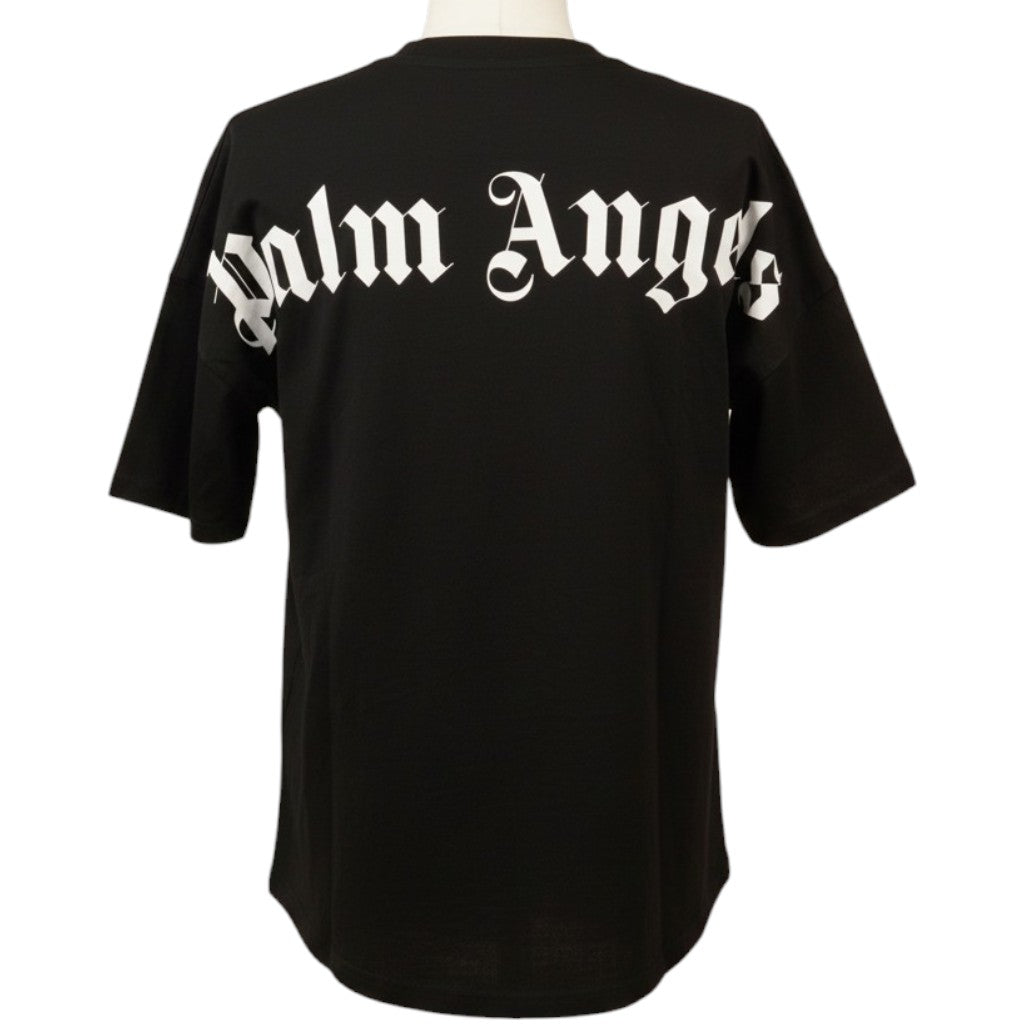 T-shirt Palm Angels "Logo Over" – Nera con Scritta Gotica al Collo – Taglia S (Oversize Fit)