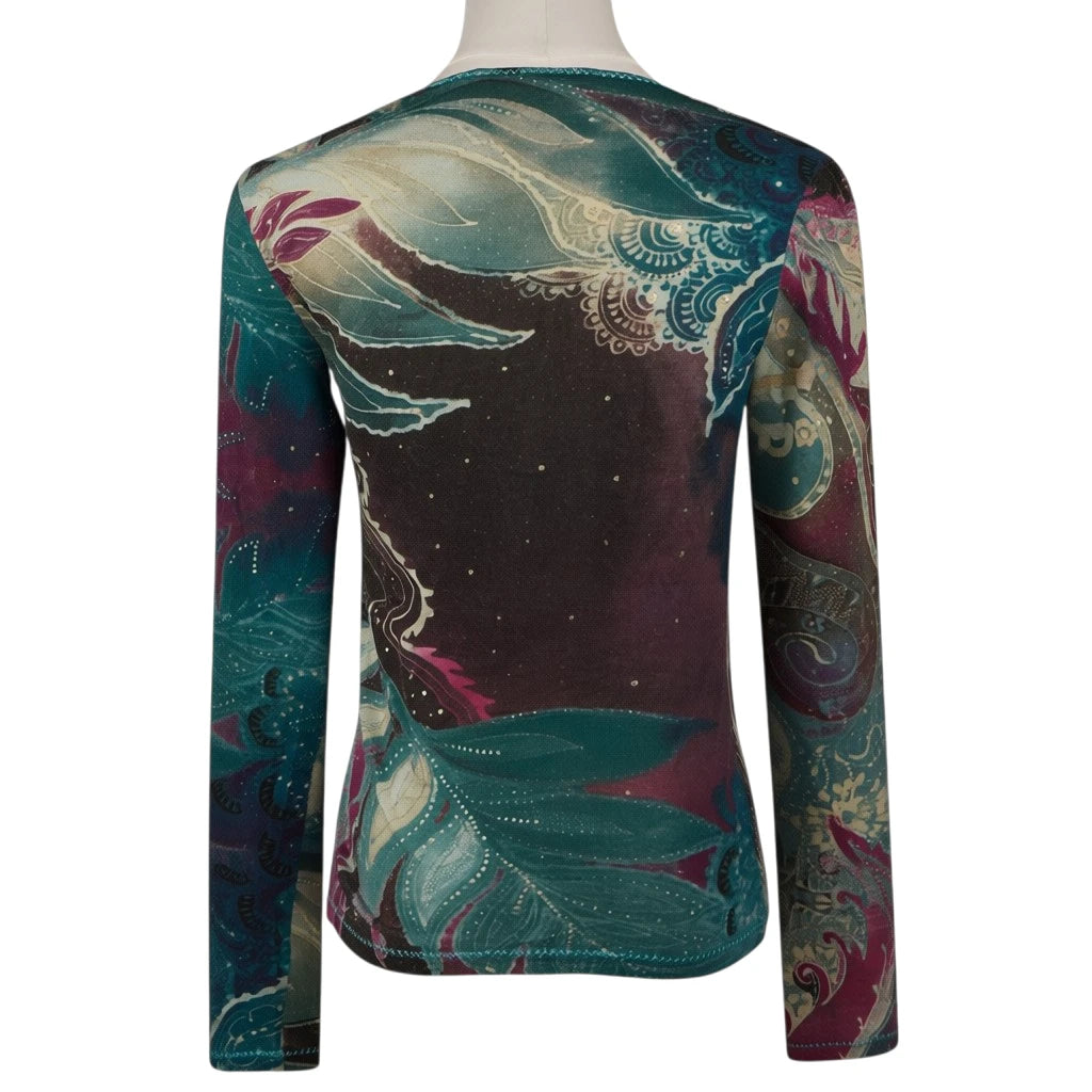 Maglia Vintage Class Roberto Cavalli in Cotone e Angora – Stampa Paisley e Dettagli Oro