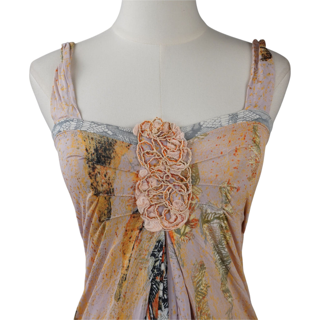 Abito Save The Queen! vintage con stampa astratta e pizzo grigio.