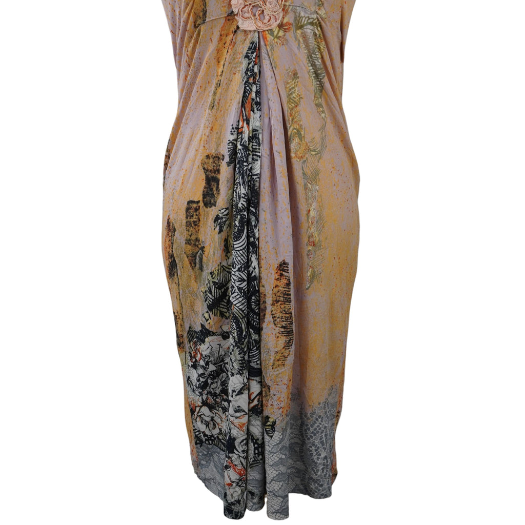 Abito Save The Queen! vintage con stampa astratta e pizzo grigio.
