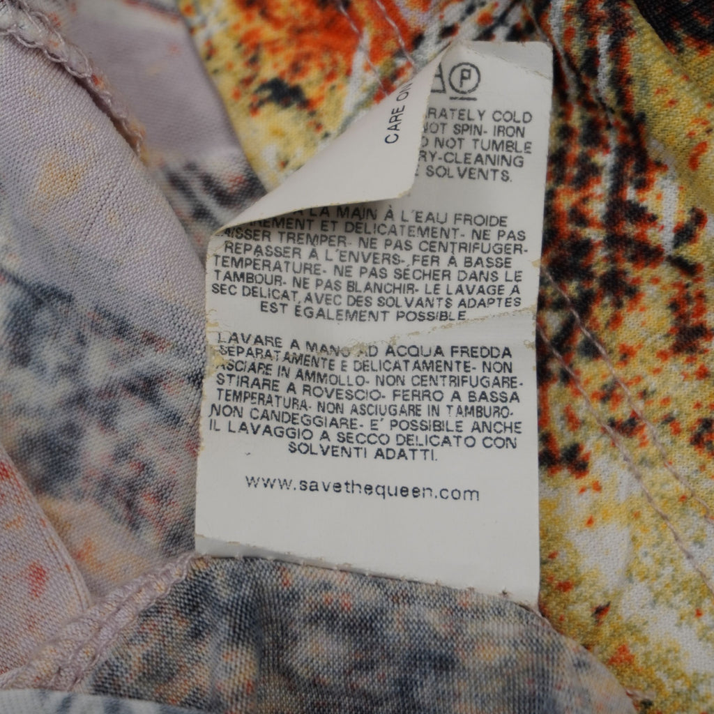 Abito Save The Queen! vintage con stampa astratta e pizzo grigio.