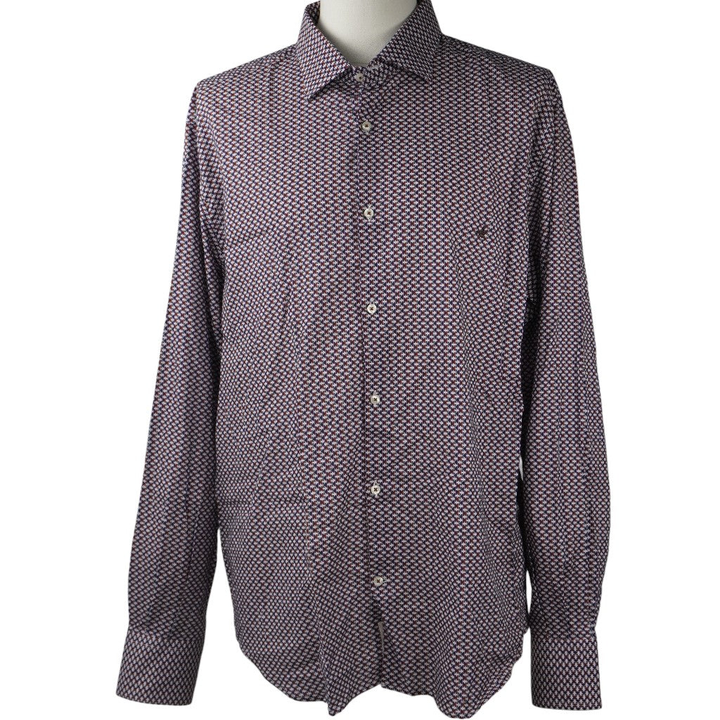 Camicia Brooksfield uomo a maniche lunghe con trama optical bordeaux e blu navy, vista frontale intera.