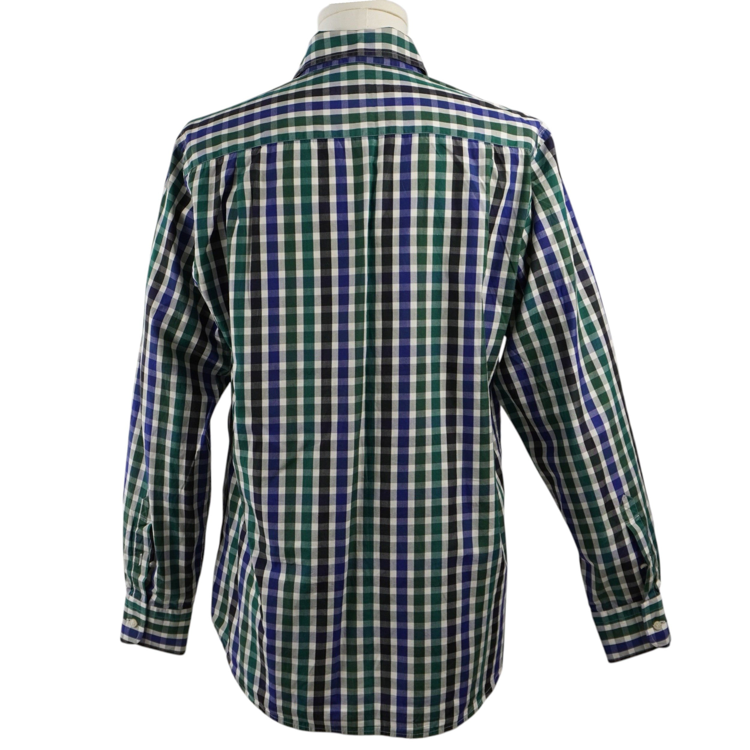 Camicia Paul & Shark Yachting a quadri verde e blu con maxi ricavo celebrativo "Royal Yacht Club Saint-Malo" sul retro. Modello vintage Made in Italy in 100% cotone premium, taglia 40 in condizioni eccellenti.