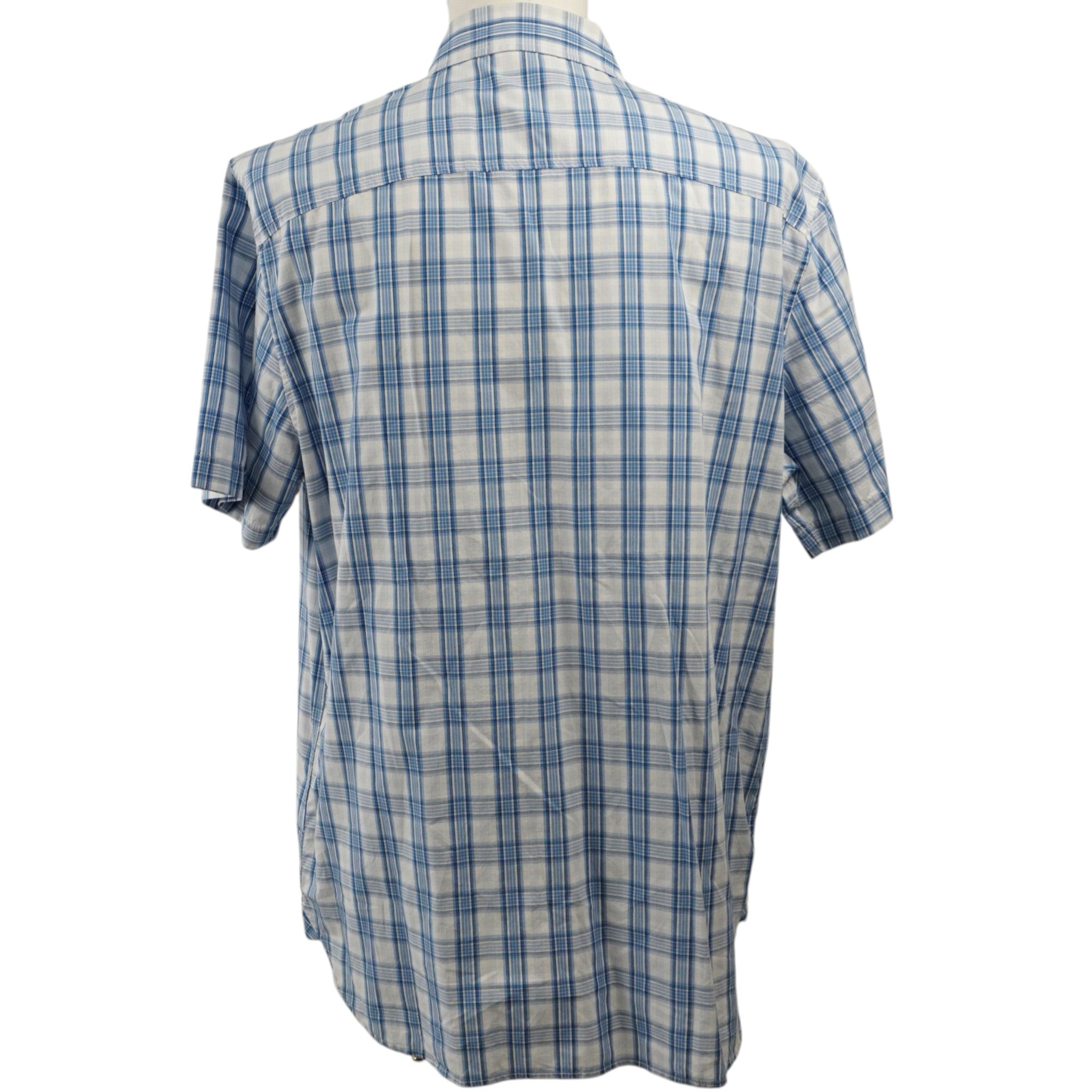 Camicia Timberland a maniche corte con motivo a quadri (plaid) blu, azzurro e bianco, vista retro