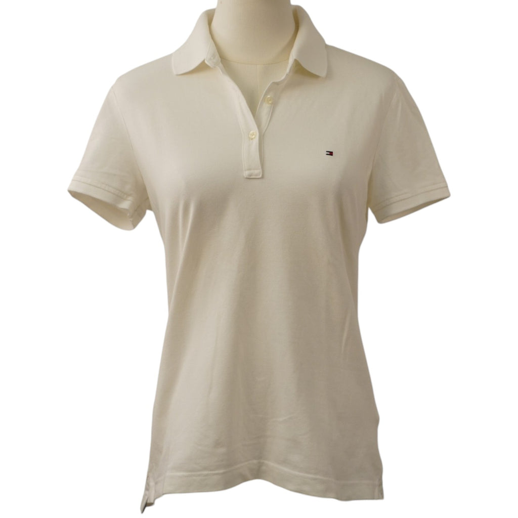 Polo Tommy Hilfiger Donna "Essential" – Bianca/Avorio – Slim Fit – Cotone