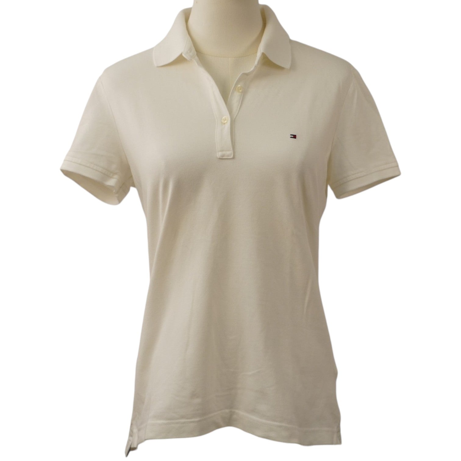Polo Tommy Hilfiger Donna "Essential" – Bianca/Avorio – Slim Fit – Cotone