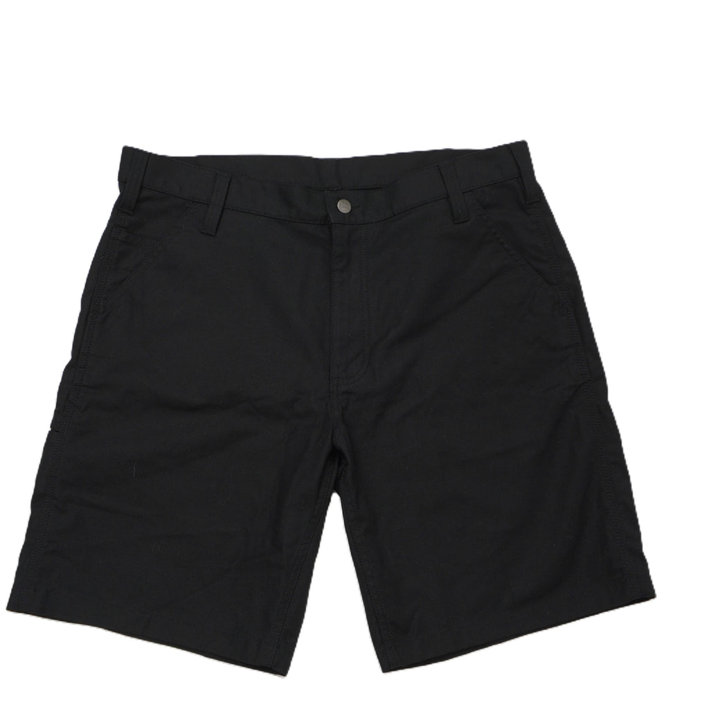 Pantaloncini shorts Carhartt WIP relaxed fit di colore nero slavato con chiusura a zip e bottone - Vista frontale