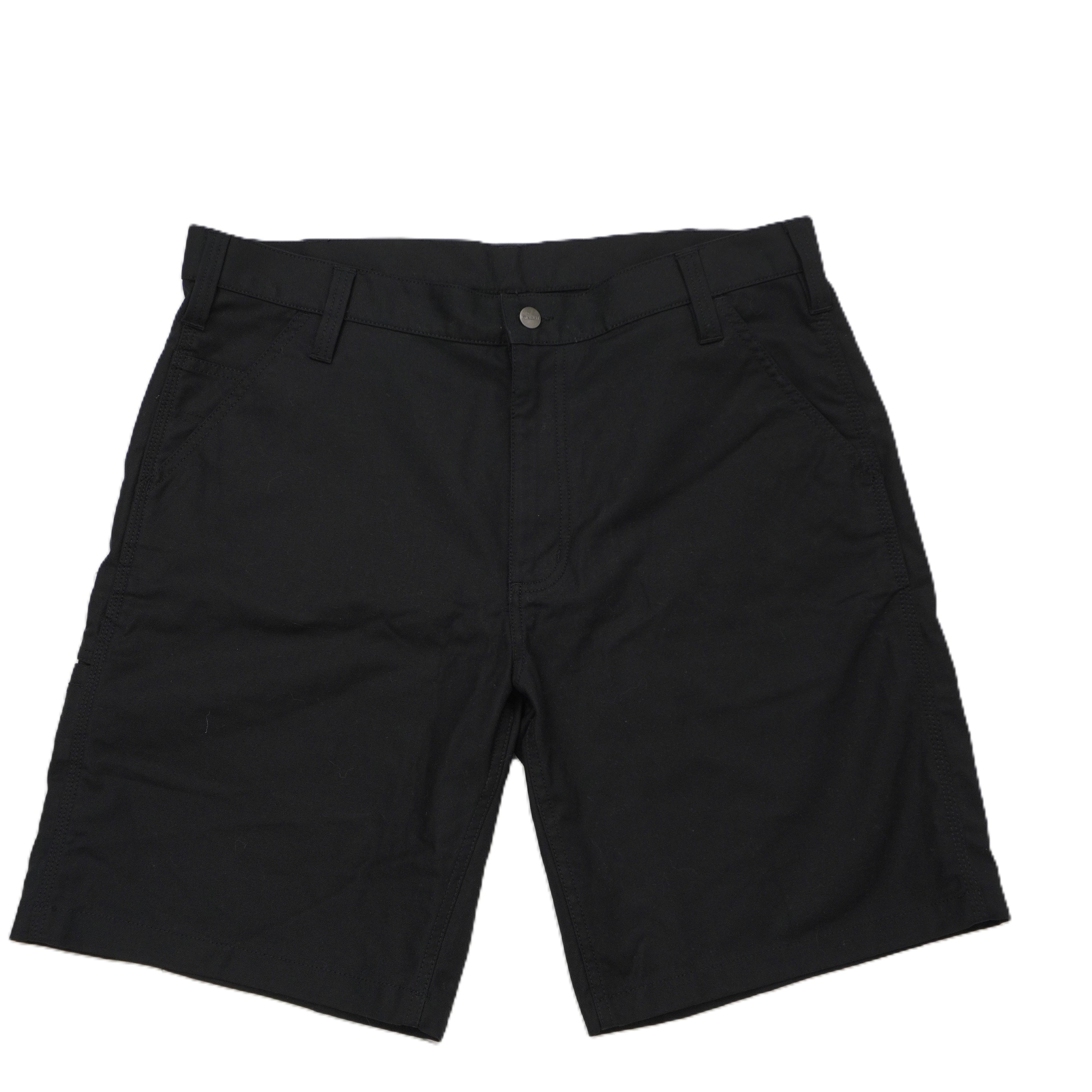 Pantaloncini shorts Carhartt WIP relaxed fit di colore nero slavato con chiusura a zip e bottone - Vista frontale