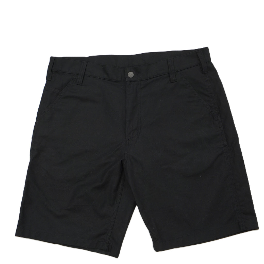 Pantaloncini shorts Carhartt WIP relaxed fit di colore nero slavato con chiusura a zip e bottone - Vista frontale