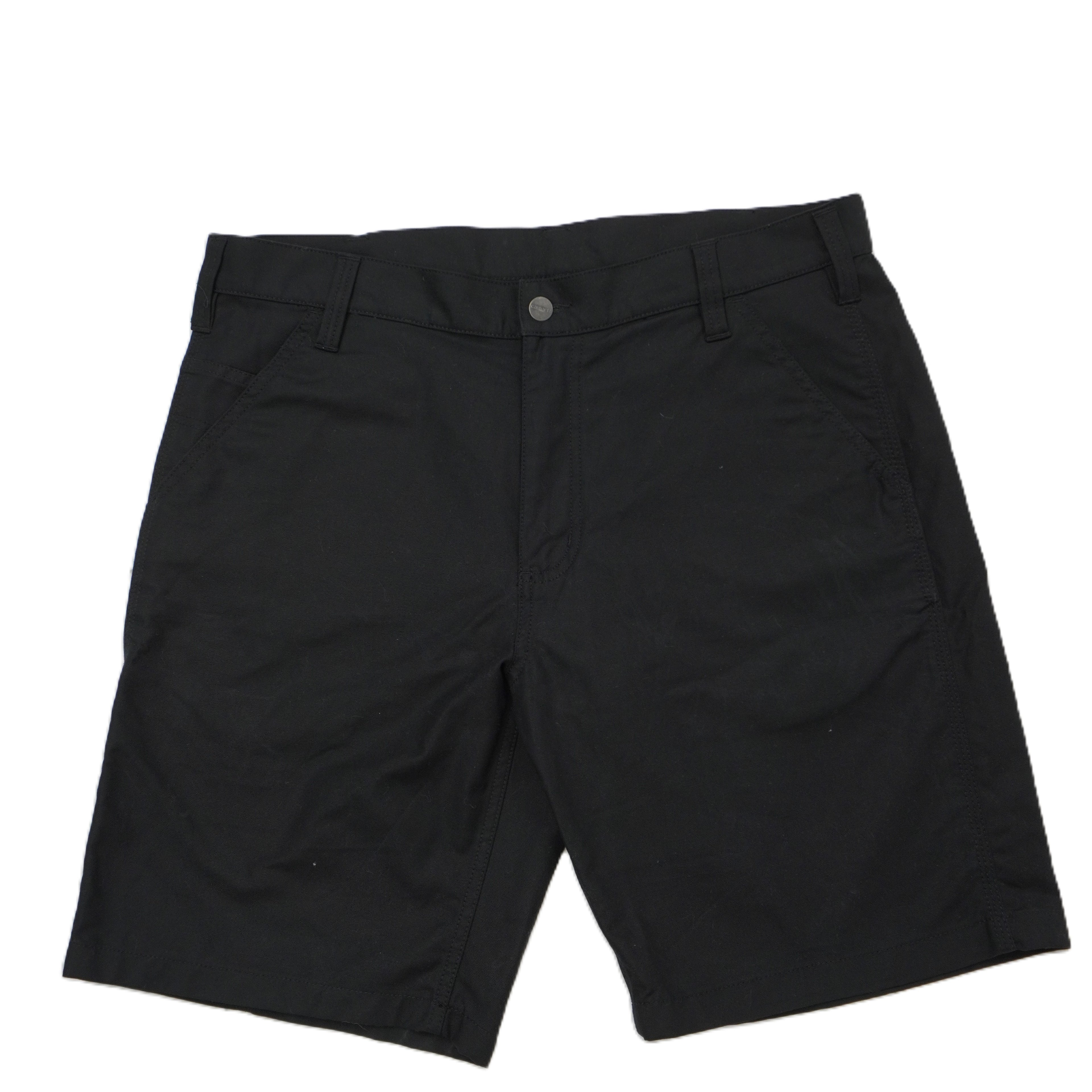 Pantaloncini shorts Carhartt WIP relaxed fit di colore nero slavato con chiusura a zip e bottone - Vista frontale