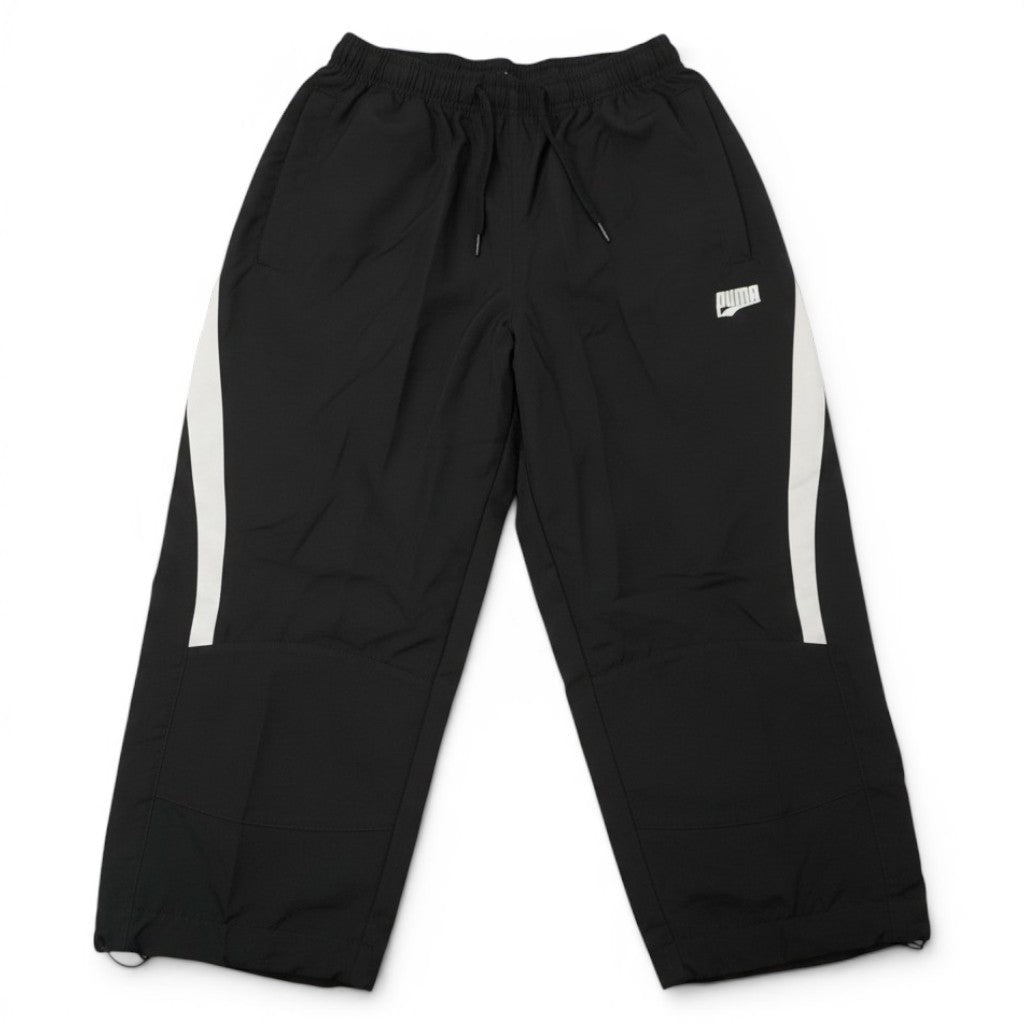 Bermuda lungo uomo Puma Woven a tre quarti stile pinocchietto nero con bande bianche
