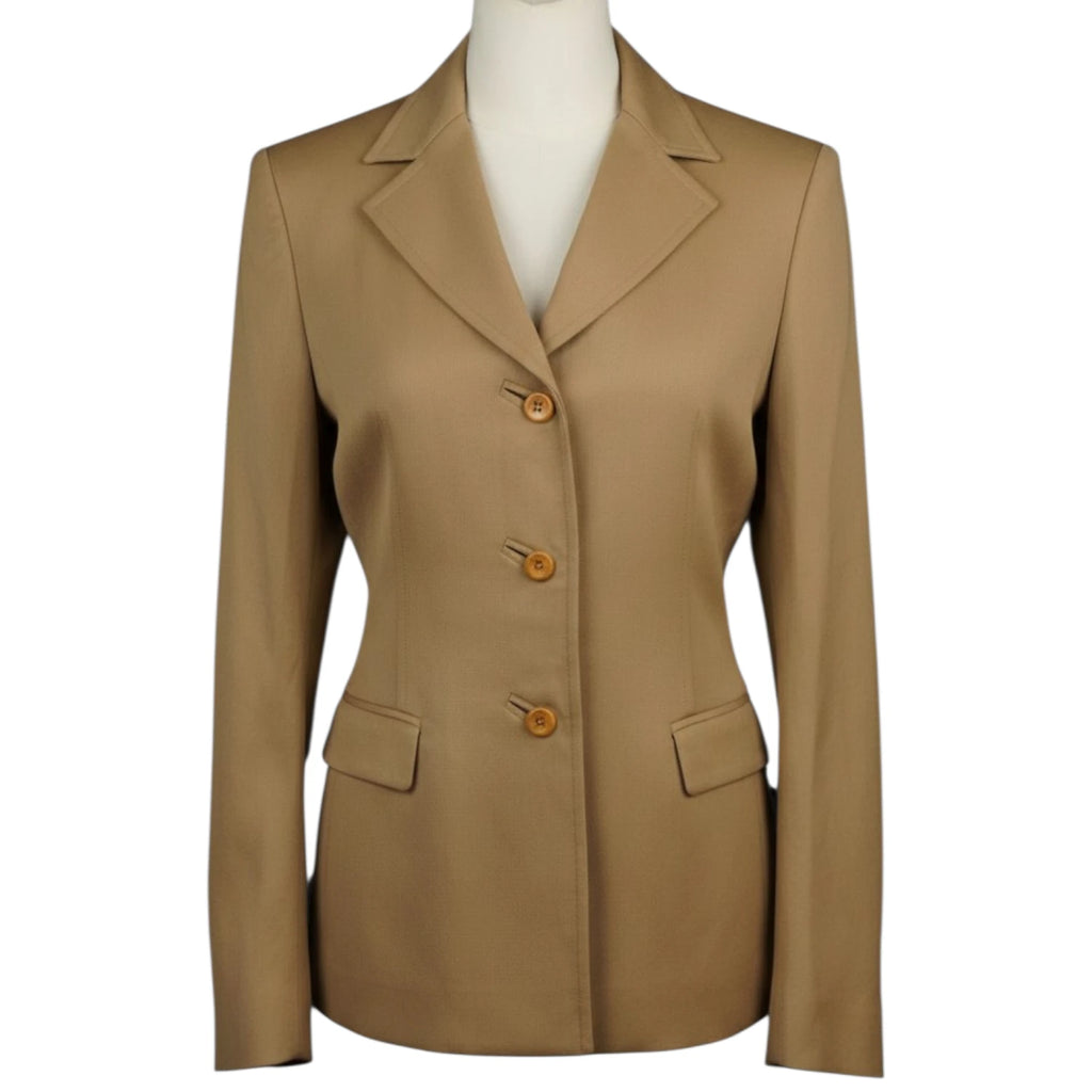 Blazer monopetto vintage Versus Versace da donna color cammello, vista frontale su manichino.
