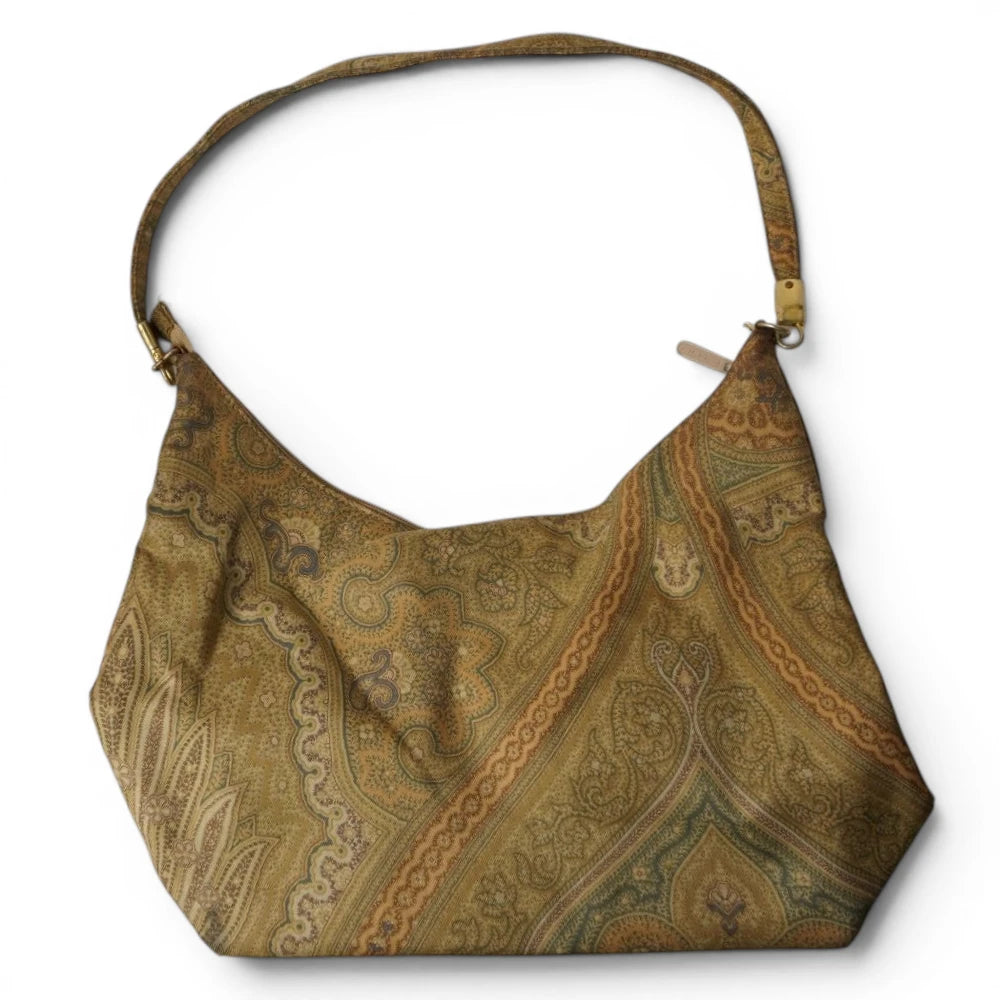 Vista posteriore della borsa Hobo Etro Profumi che mostra la continuità del motivo Paisley e il manico singolo superiore.