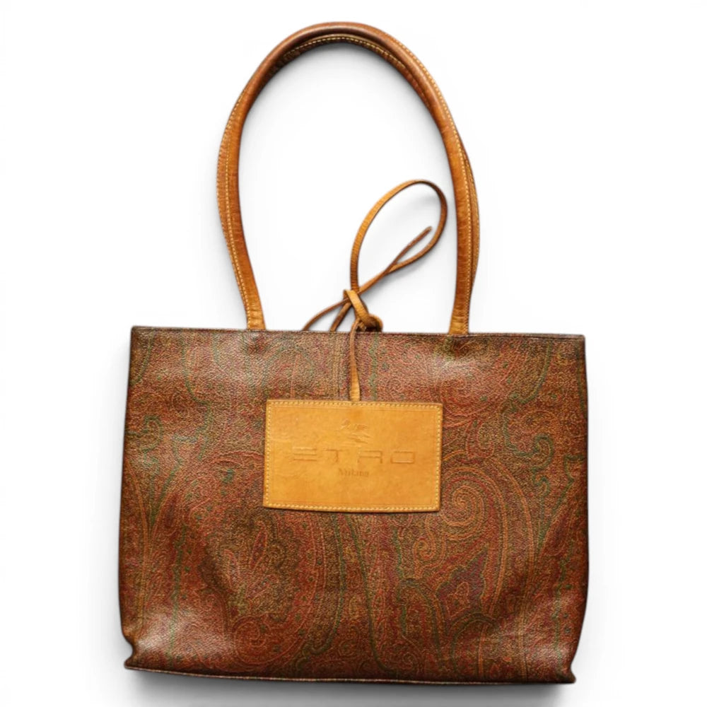 Borsa tote Etro da donna in tessuto jacquard spalmato con motivo classico cachemire.