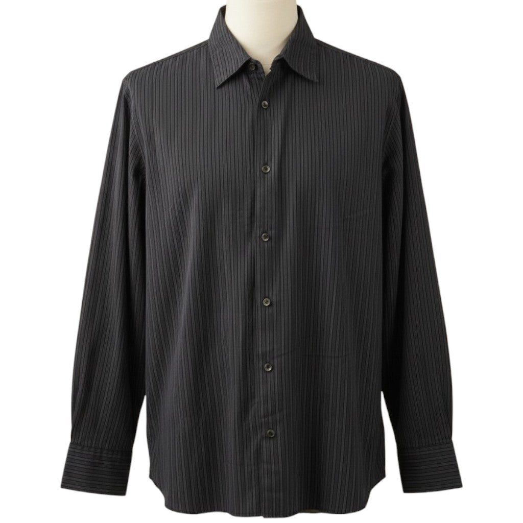 Camicia Calvin Klein da uomo Slim Fit a micro righe verticali antracite e nero vista frontale