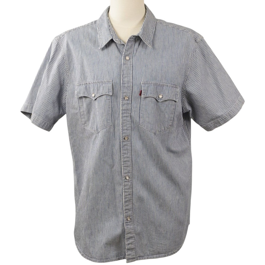Camicia Levi's Western da uomo a maniche corte a righe Hickory Stripe blu e bianche vista frontale