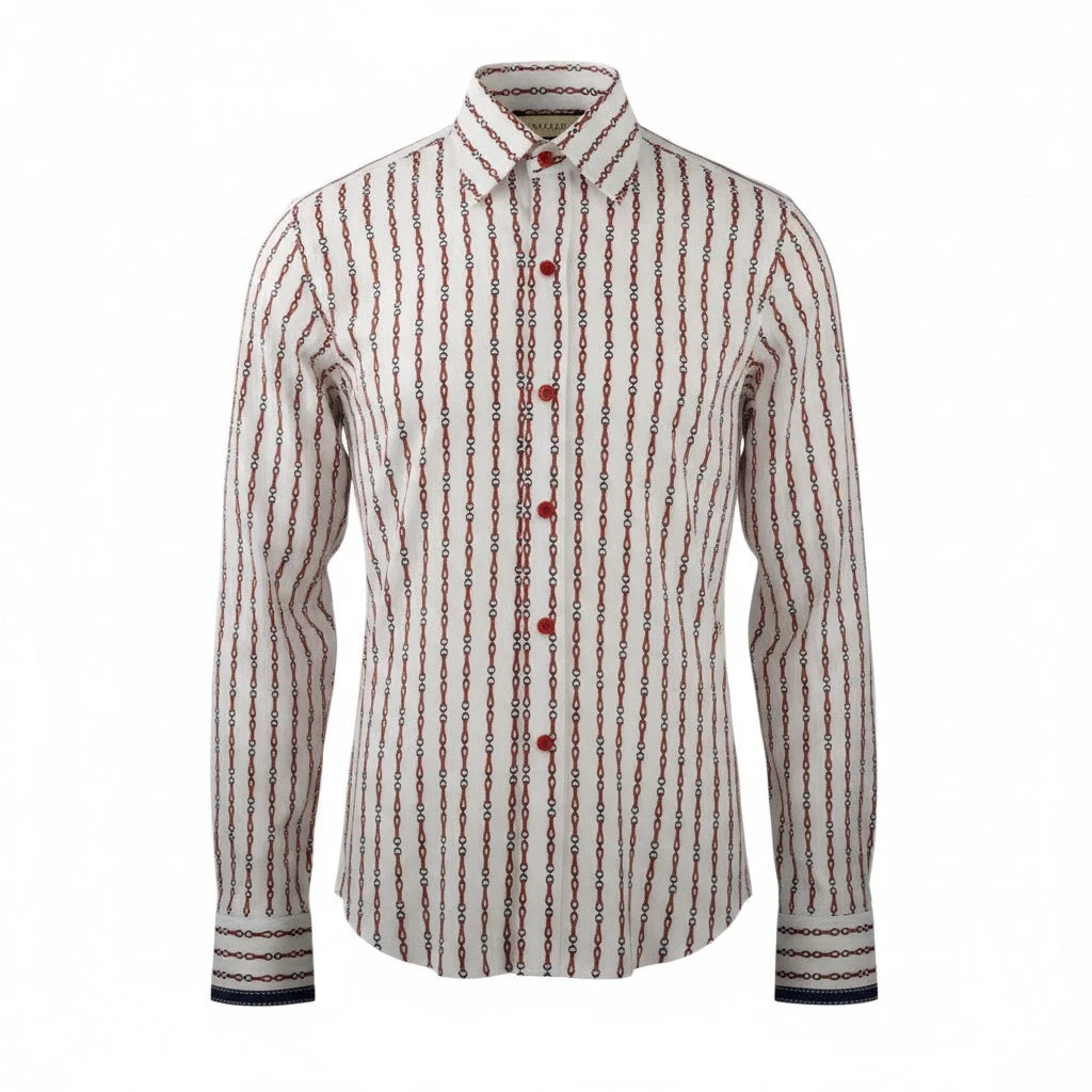Camicia uomo Class Roberto Cavalli slim fit bianca a righe rosse verticali e corde nautiche