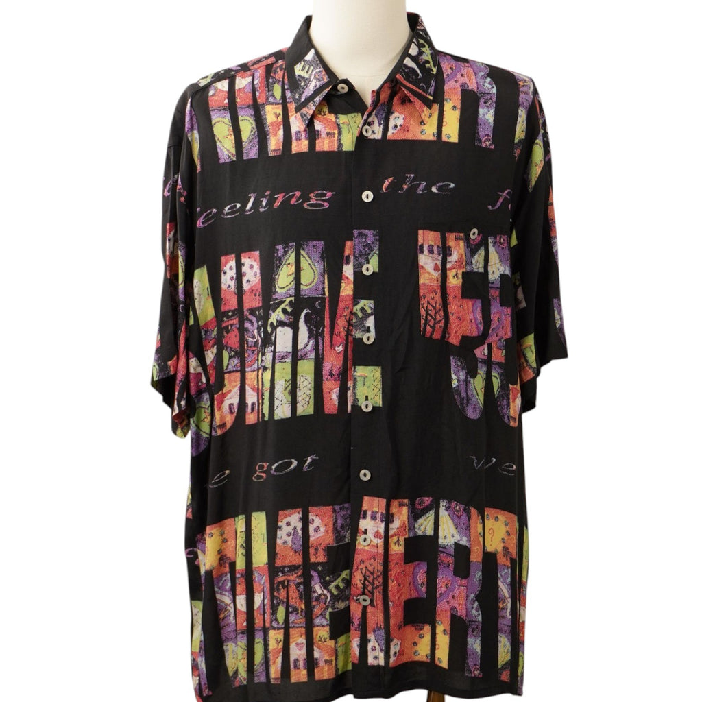 Camicia bowling vintage Angelo Litrico da uomo a maniche corte nera con stampa collage pop art all over