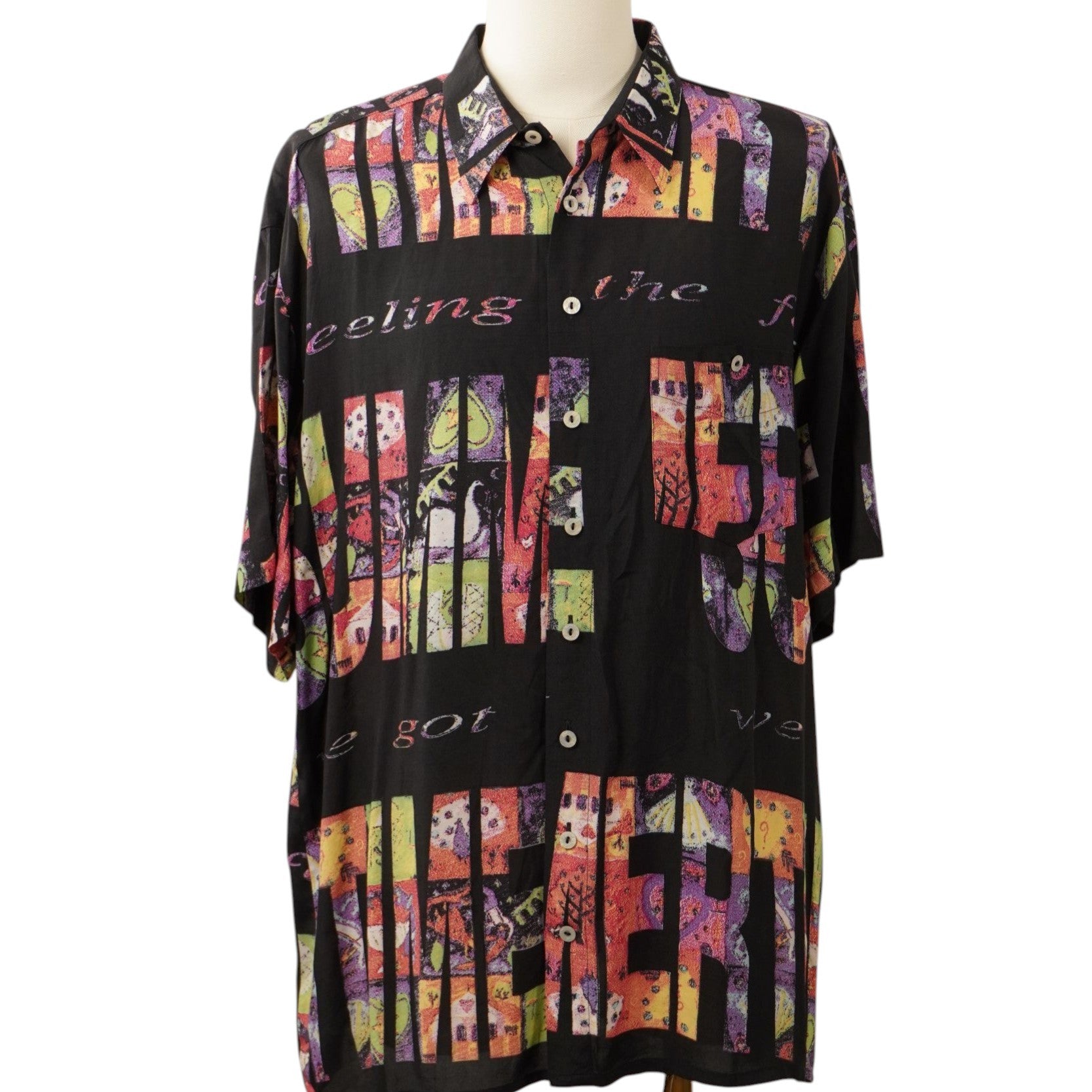 Camicia bowling vintage Angelo Litrico da uomo a maniche corte nera con stampa collage pop art all over