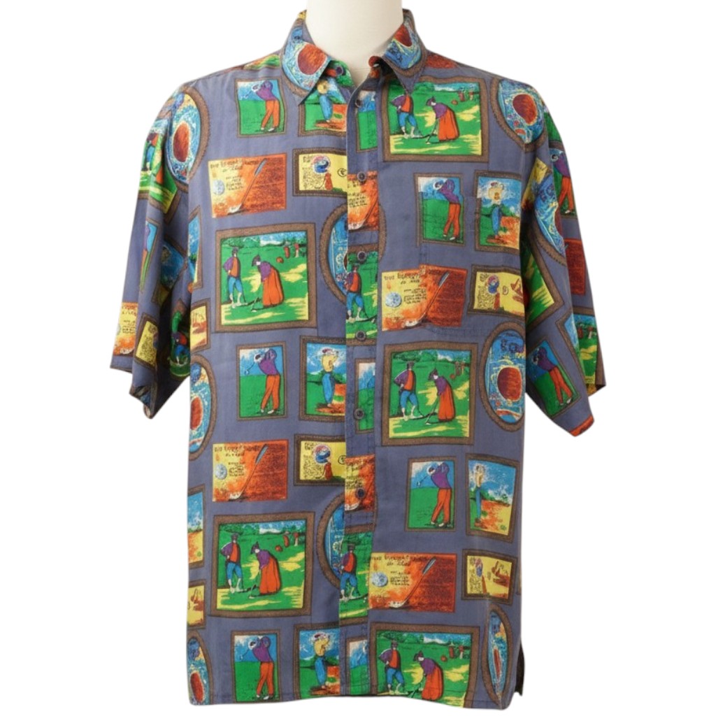 Camicia vintage Angelo Litrico da uomo a maniche corte con stampa all-over a tema golf anni 90