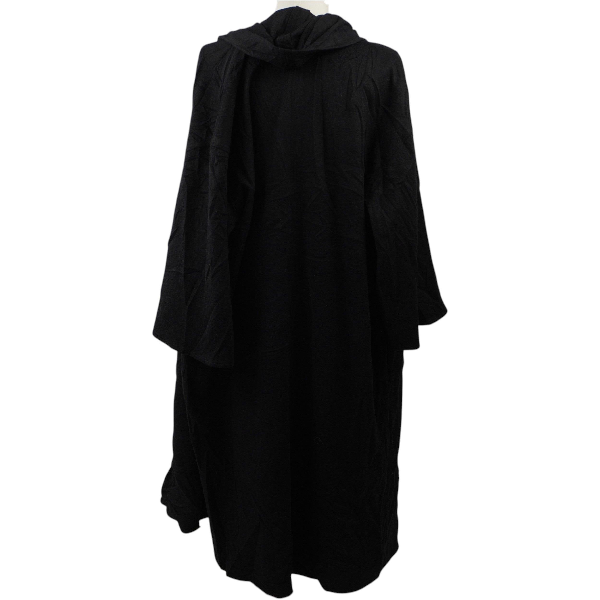 Cappotto lungo nero Christian Dior d'archivio anni '80/'90, vista laterale silhouette ampia a mantella.