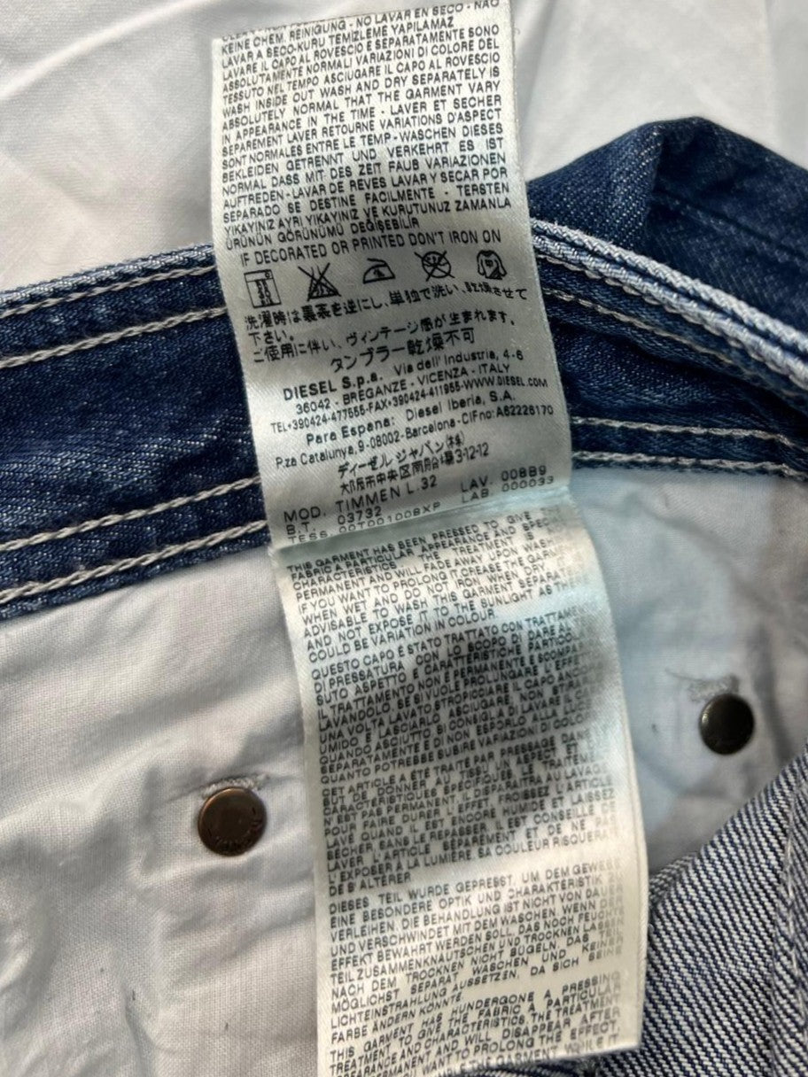 Jeans uomo Diesel Industry Timmen W32 L32, denim blu scuro effetto vissuto - dettaglio lavaggio