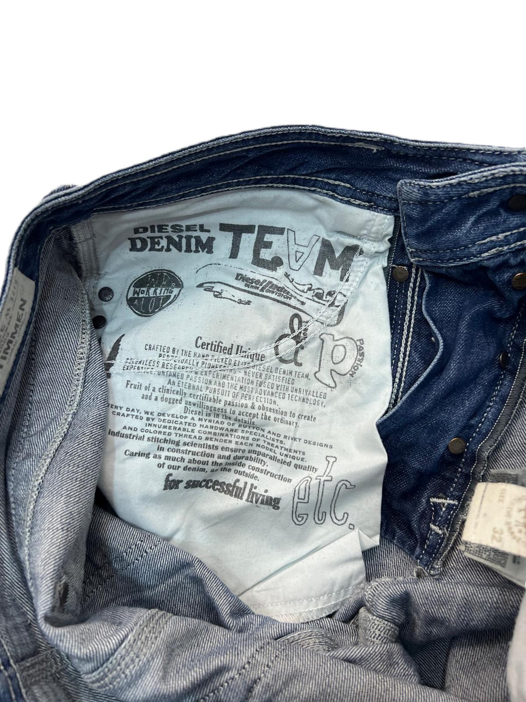 Jeans uomo Diesel Industry Timmen W32 L32, denim blu scuro effetto vissuto - dettaglio tasca interna