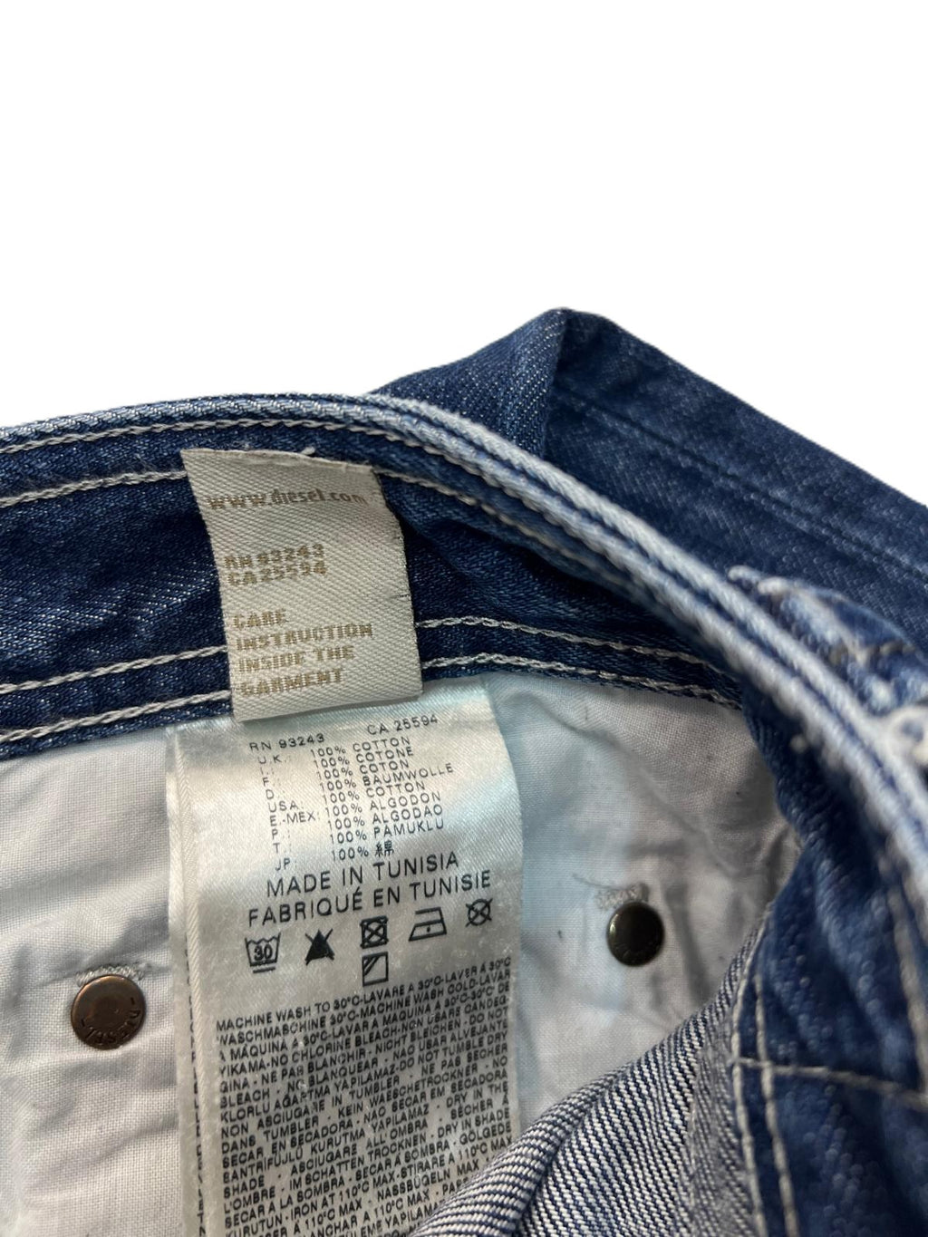 Jeans uomo Diesel Industry Timmen W32 L32, denim blu scuro effetto vissuto - dettaglio 100% cotone