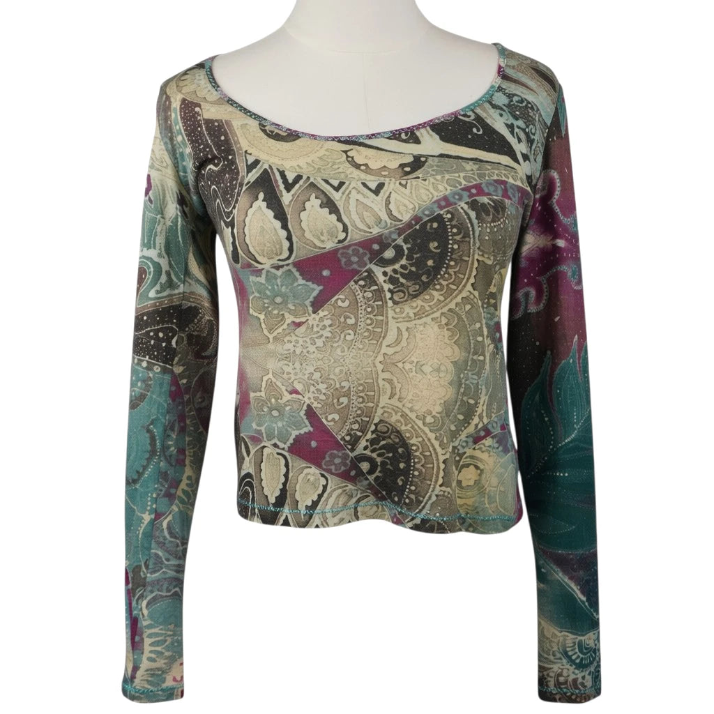 Maglia Vintage Class Roberto Cavalli in Cotone e Angora – Stampa Paisley e Dettagli Oro