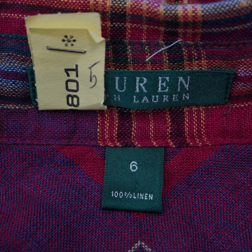 Etichetta verde interna originale Lauren Ralph Lauren con indicazione della taglia 6 americana e composizione 100% lino.