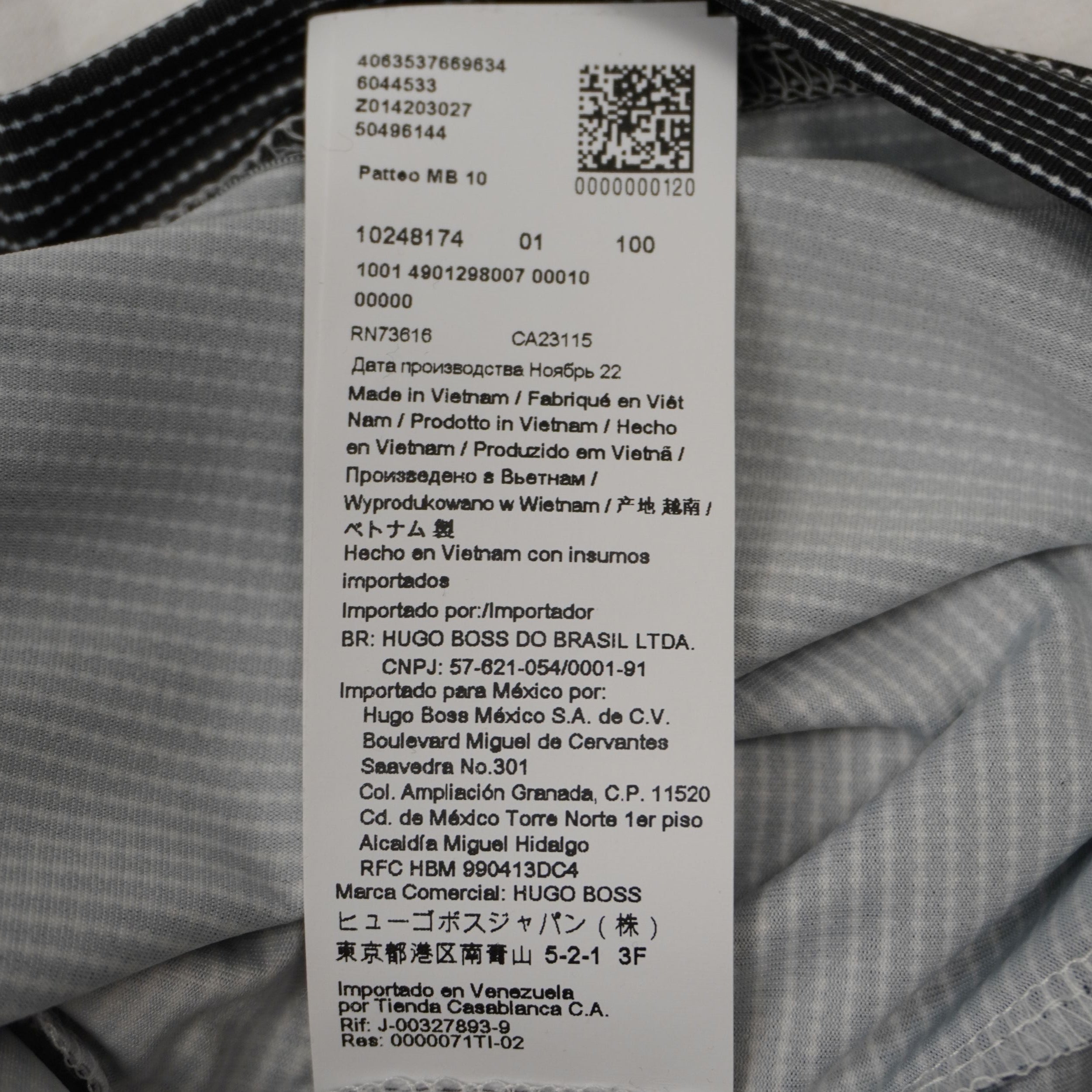  Etichetta con codice identificativo Patteo MB 10, codice stile 50496144, data di produzione novembre 2022 e scritta Made in Vietnam.