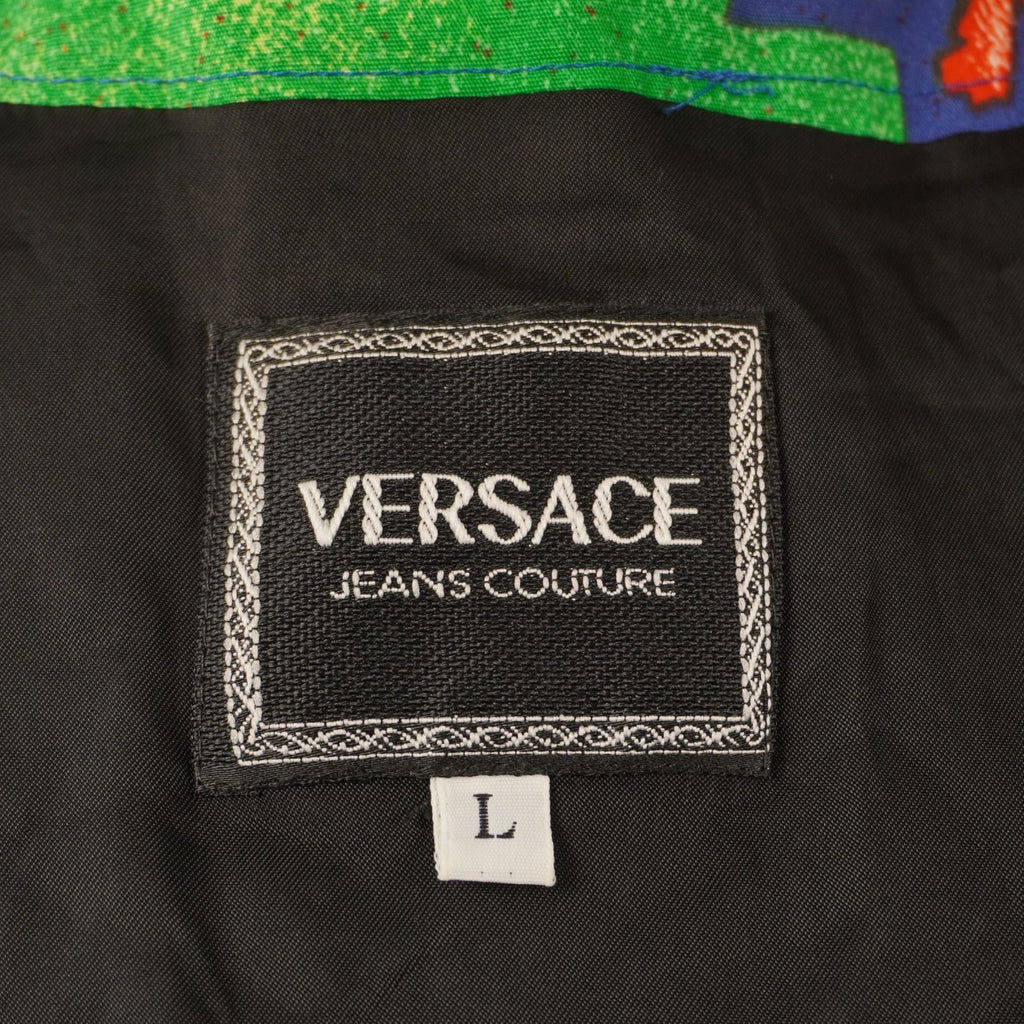 Etichetta originale nera ricamata Versace Jeans Couture con indicazione della taglia L