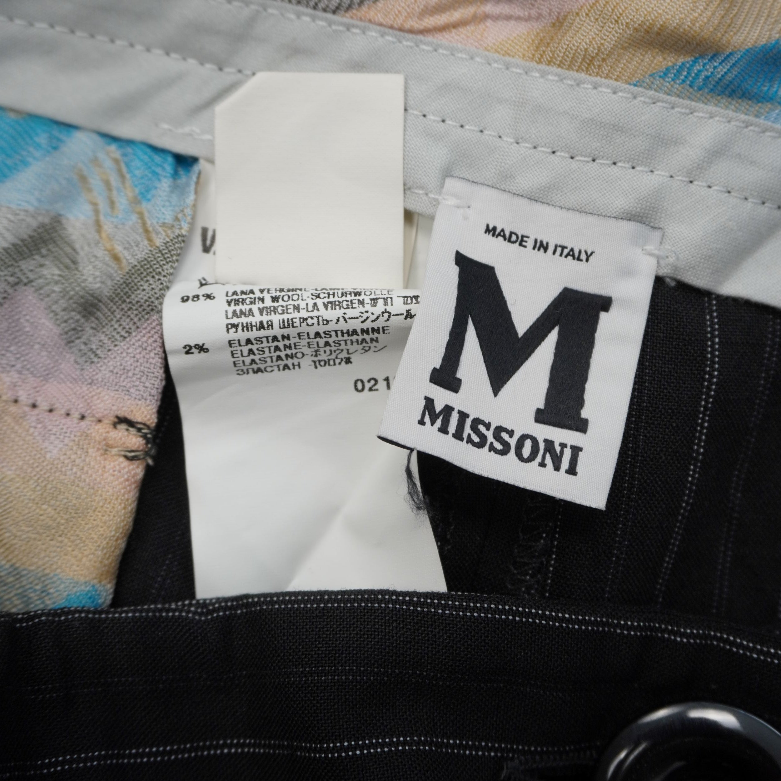 Etichetta interna M Missoni Made in Italy con fodera stampata a motivi iconici colorati