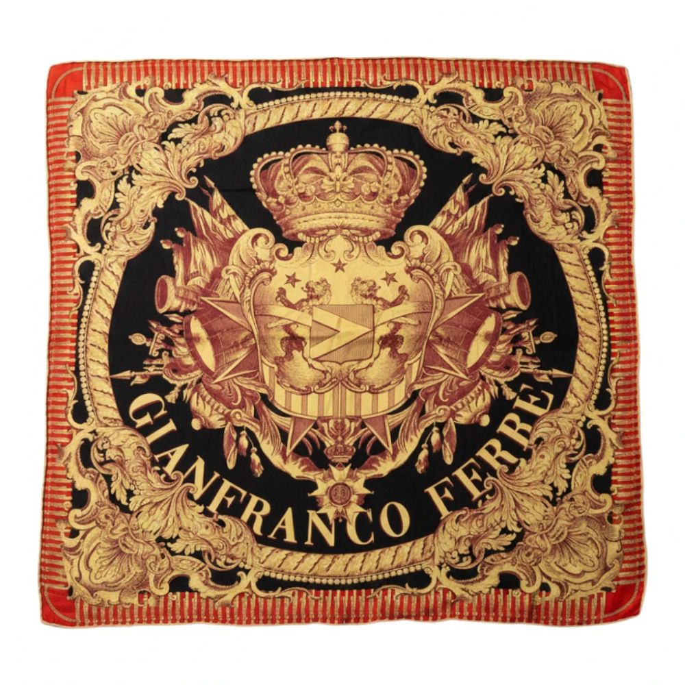 Foulard quadrato vintage Gianfranco Ferré in pura seta con stampa araldica barocca