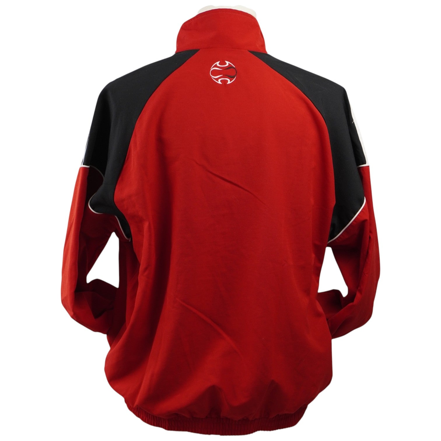 Vista posteriore intera della track jacket rossa e nera dell'AC Milan stagione 2007/08.