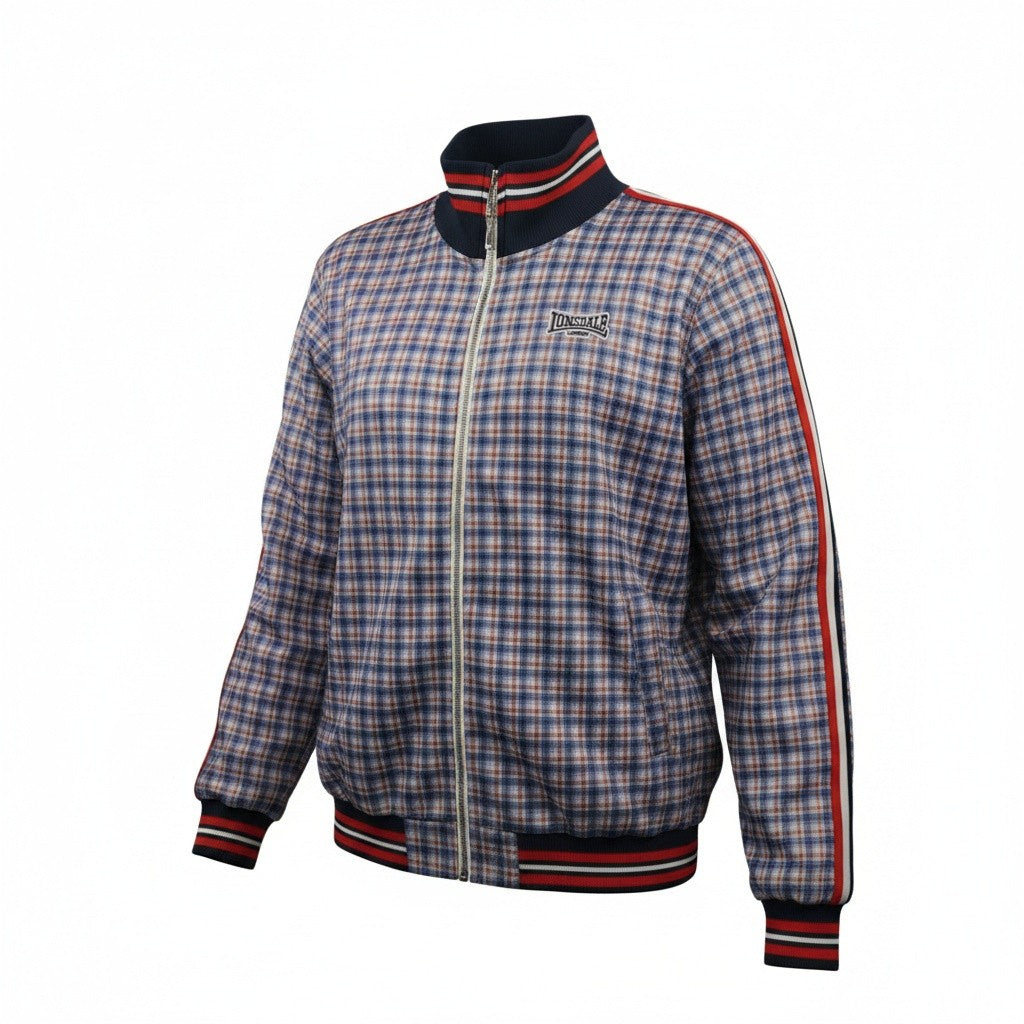 Giacca sportiva track jacket da uomo Lonsdale London a quadri tartan blu e rossi con zip