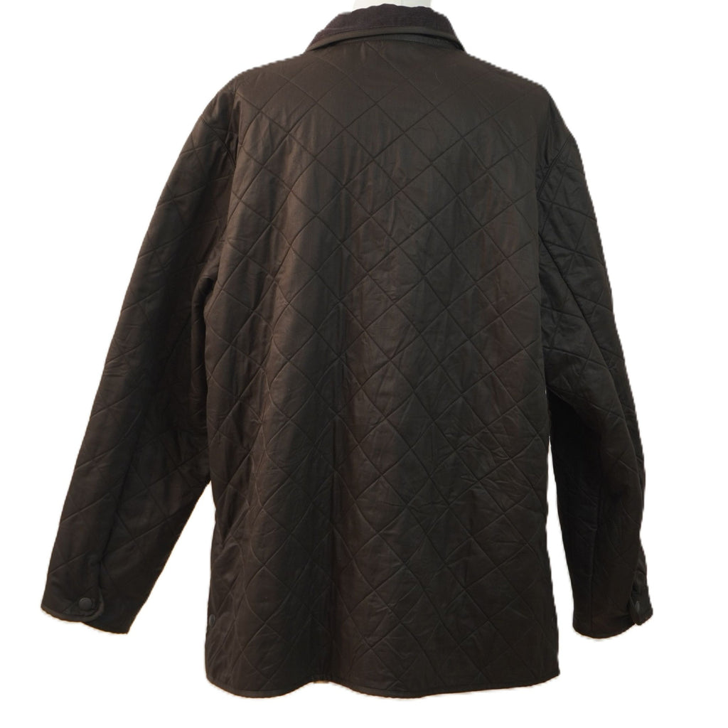 Vista posteriore della giacca Barbour Polarquilt marrone da uomo, che evidenzia il taglio classico e la trapuntatura a rombi