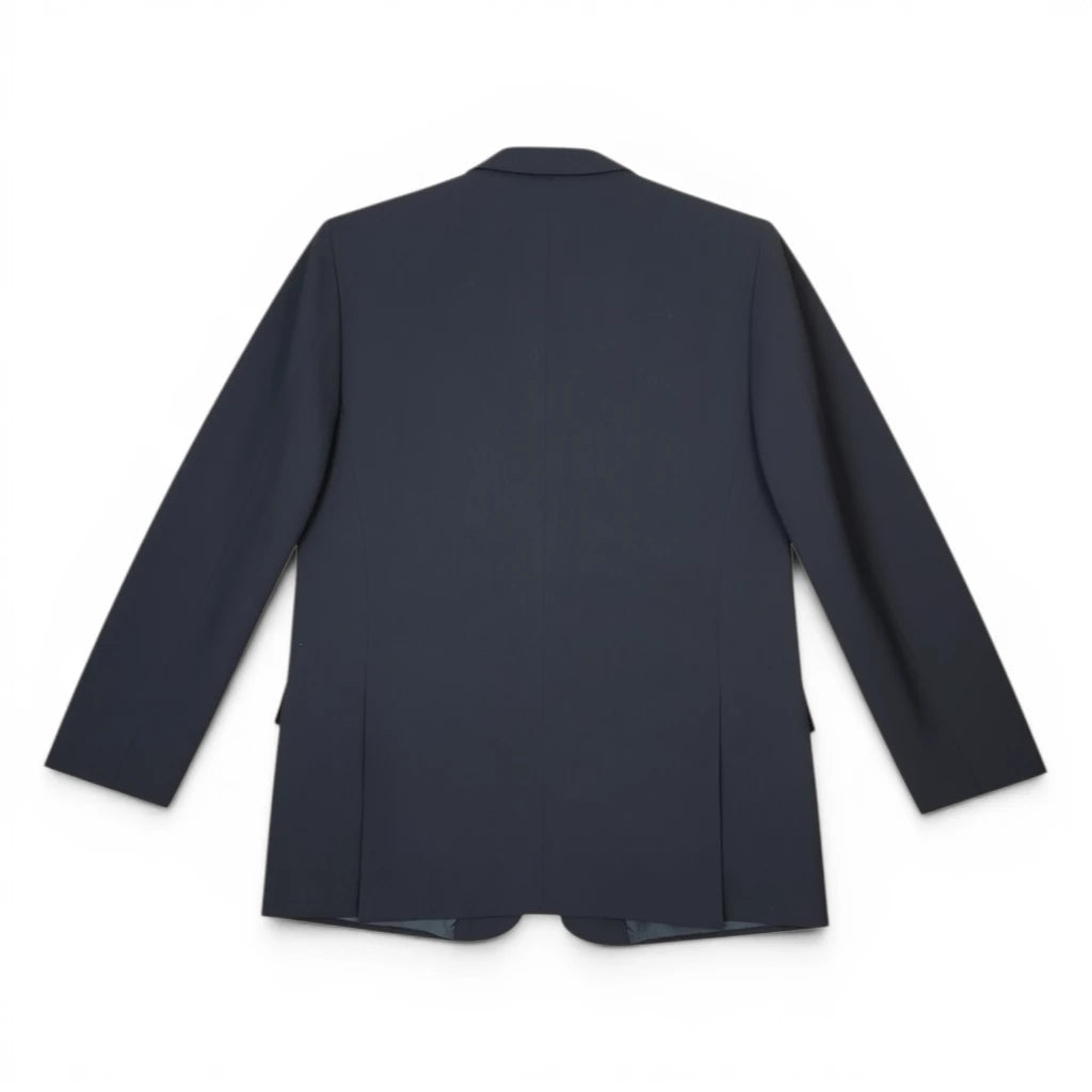 Retro della giacca da abito sartoriale Valentino uomo blu con doppio spacco laterale.