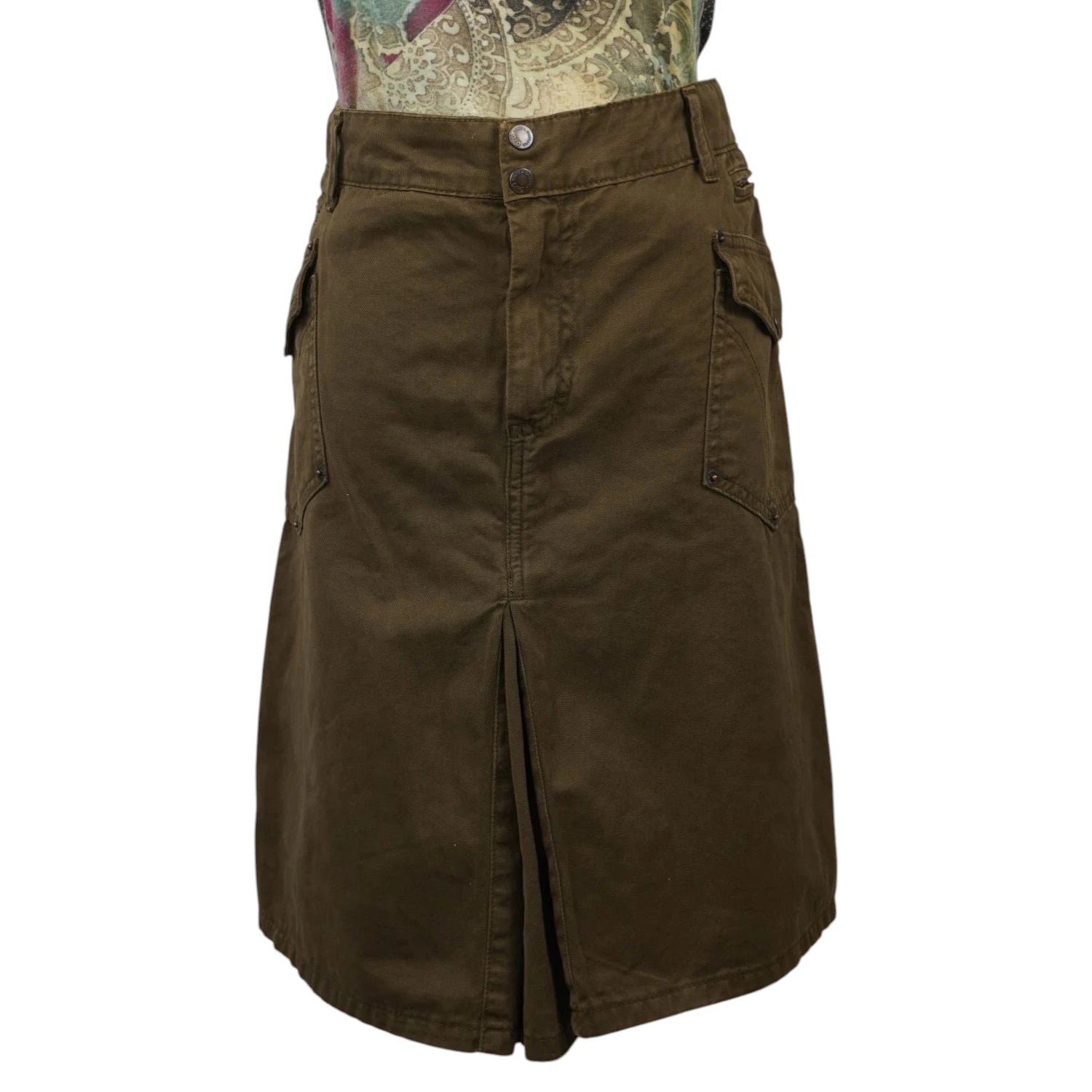 Gonna midi utility cargo D&G Dolce & Gabbana in cotone marrone con tasche e spacco frontale