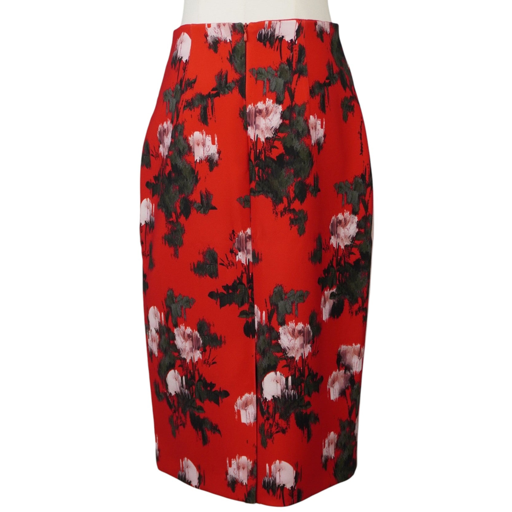 onna a tubino HUGO Hugo Boss modello Rianas con vivace stampa floreale rossa e grigia, vista retro