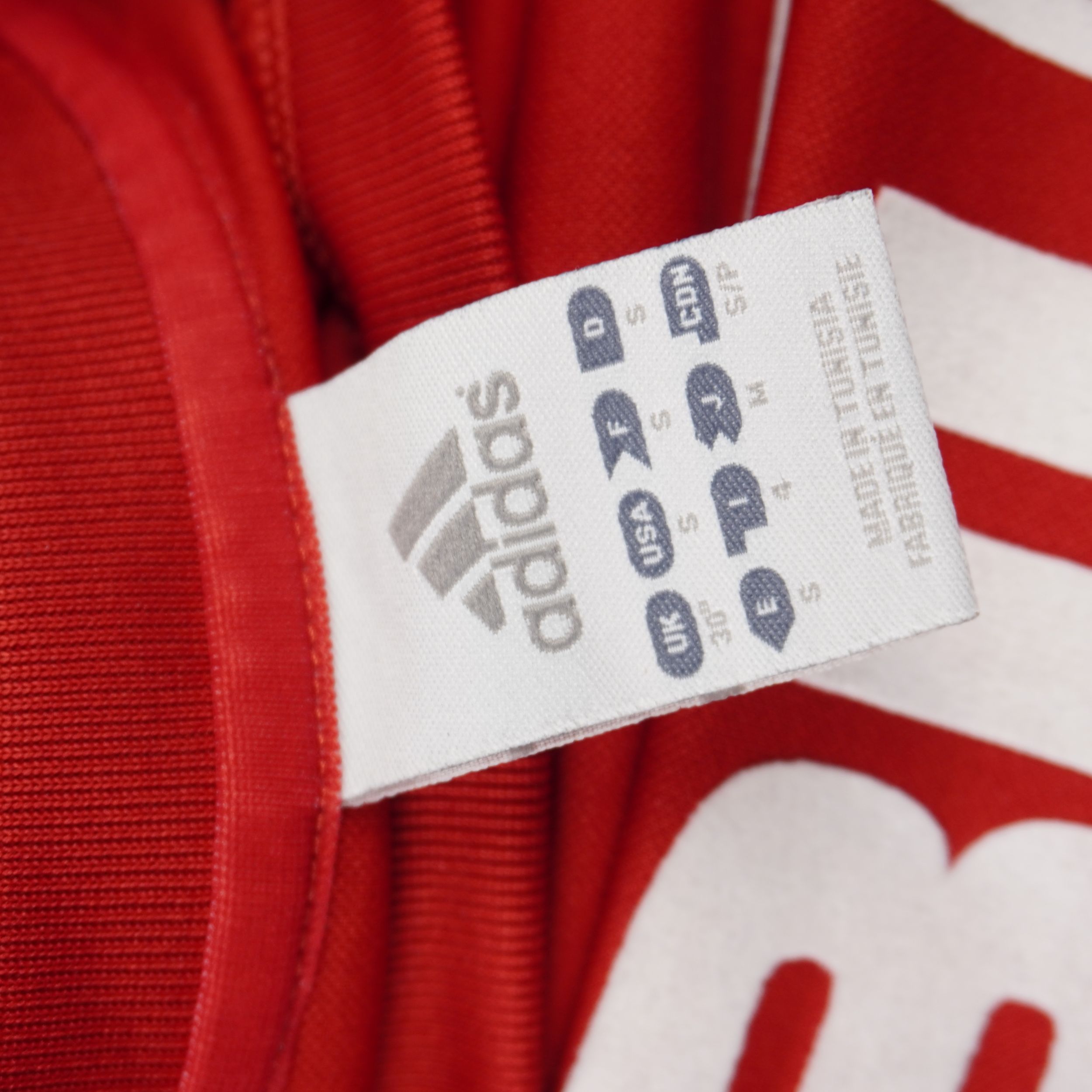 Etichetta interna originale adidas del 2008 cucita sul colletto con loghi e taglia S