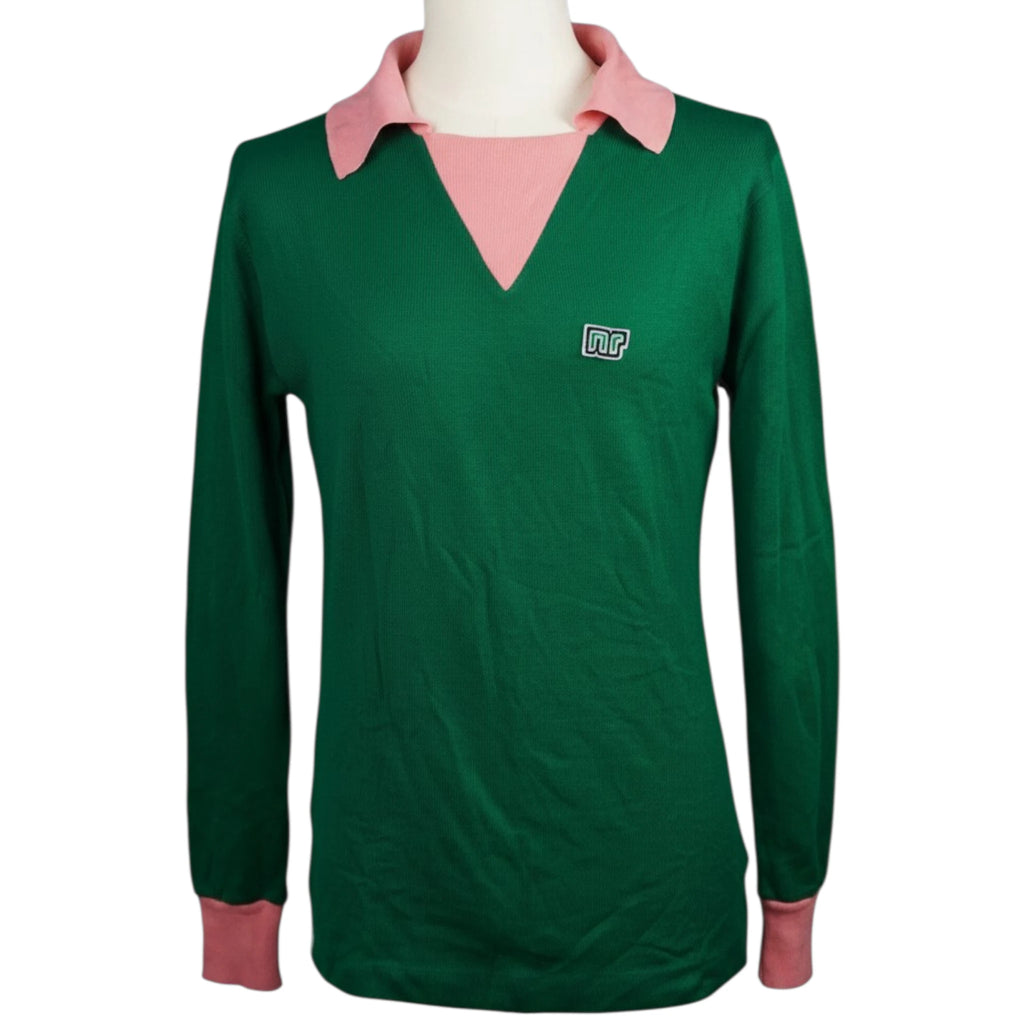 Maglia vintage Ennerre nr verde e rosa a manica lunga vista frontale intera su manichino
