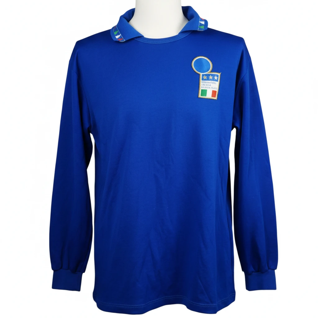 Maglia vintage Italia calcio anni 90 azzurra a manica lunga Diadora vista frontale intera