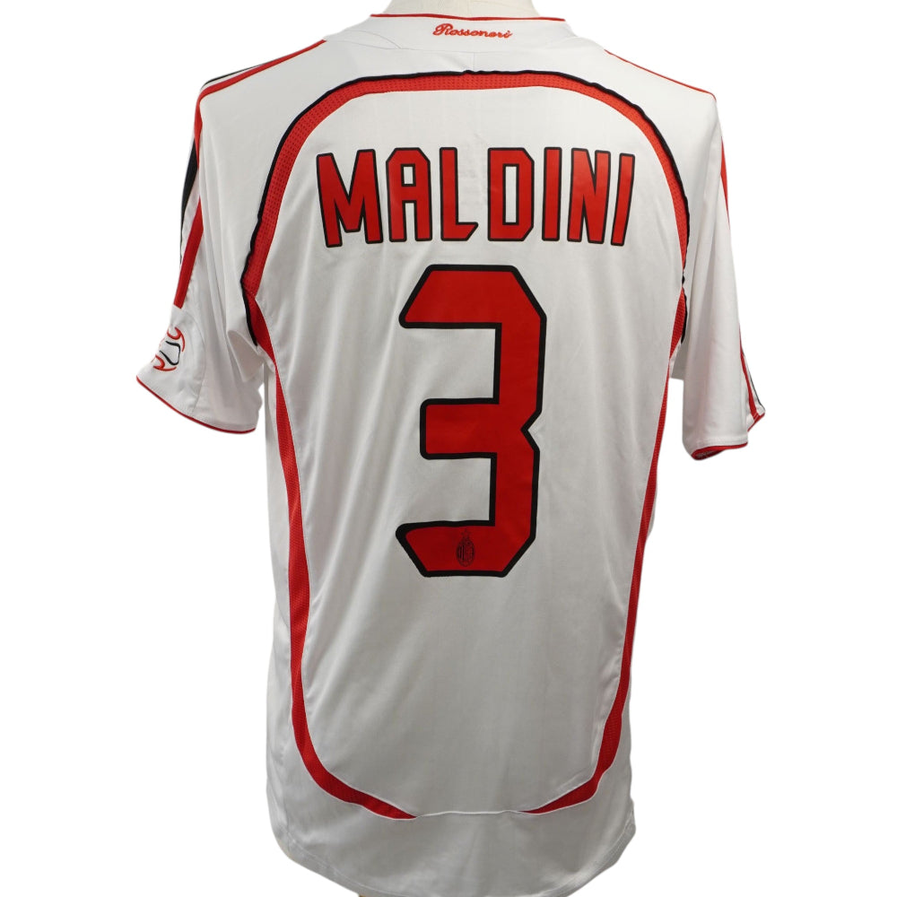  Retro della maglia bianca AC Milan 2006/2007 con personalizzazione ufficiale numero 3 e nome Maldini.