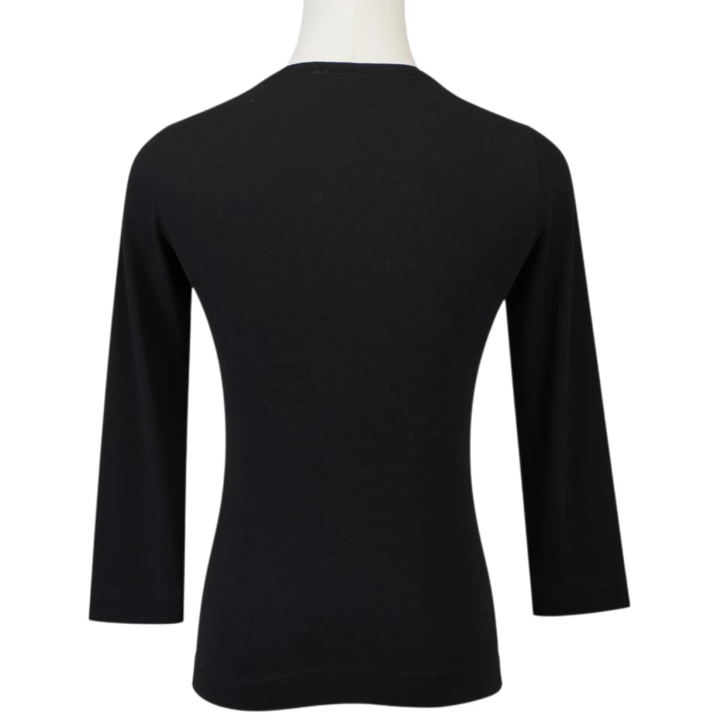 Vista posteriore minimale in tinta unita della maglia nera elasticizzata Just Cavalli d'archivio.