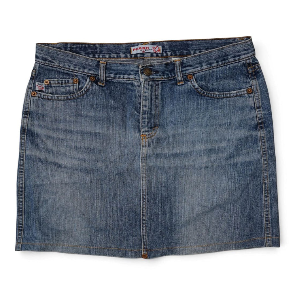 Minigonna di jeans vintage Phard serie Lovely Denim lavaggio medio a vita bassa.